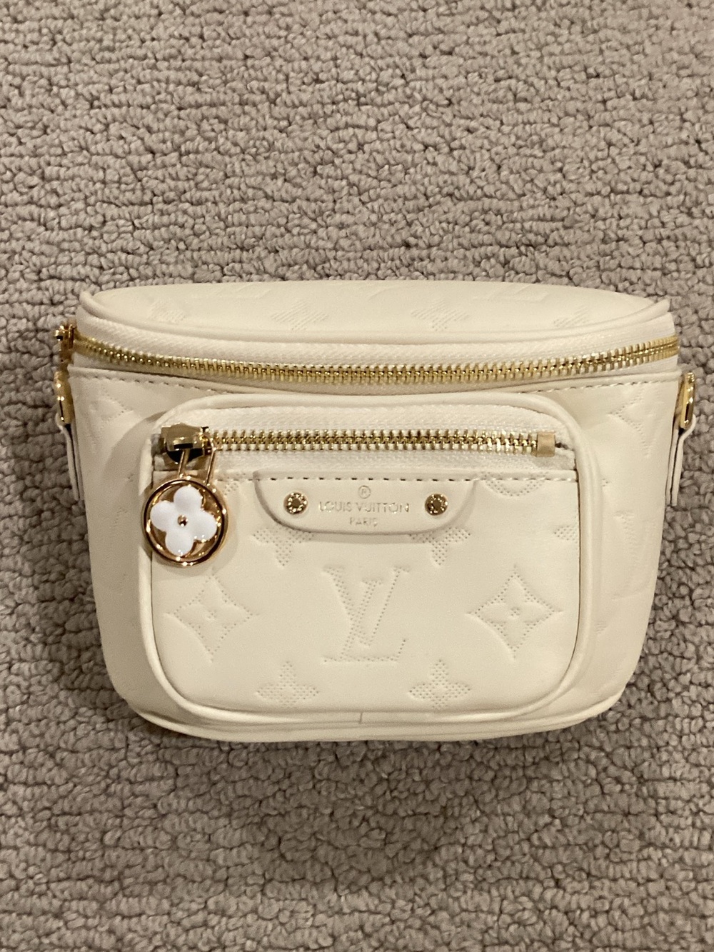 Louis Vuitton Cream Monogram Embossed Crossbody Pouch with Gold Hardware